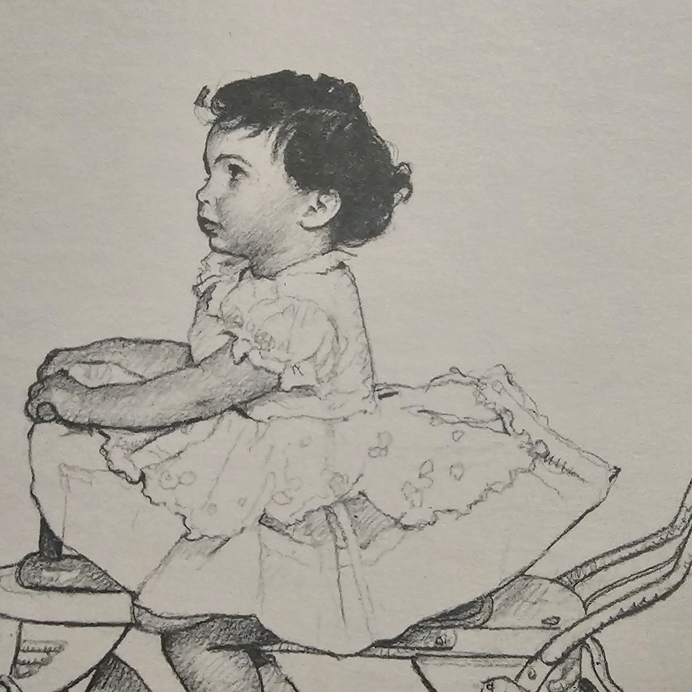 Norman Rockwell - "Grandfather Wheeling Baby" Original Pencil Drawing - Picture 4 of 5